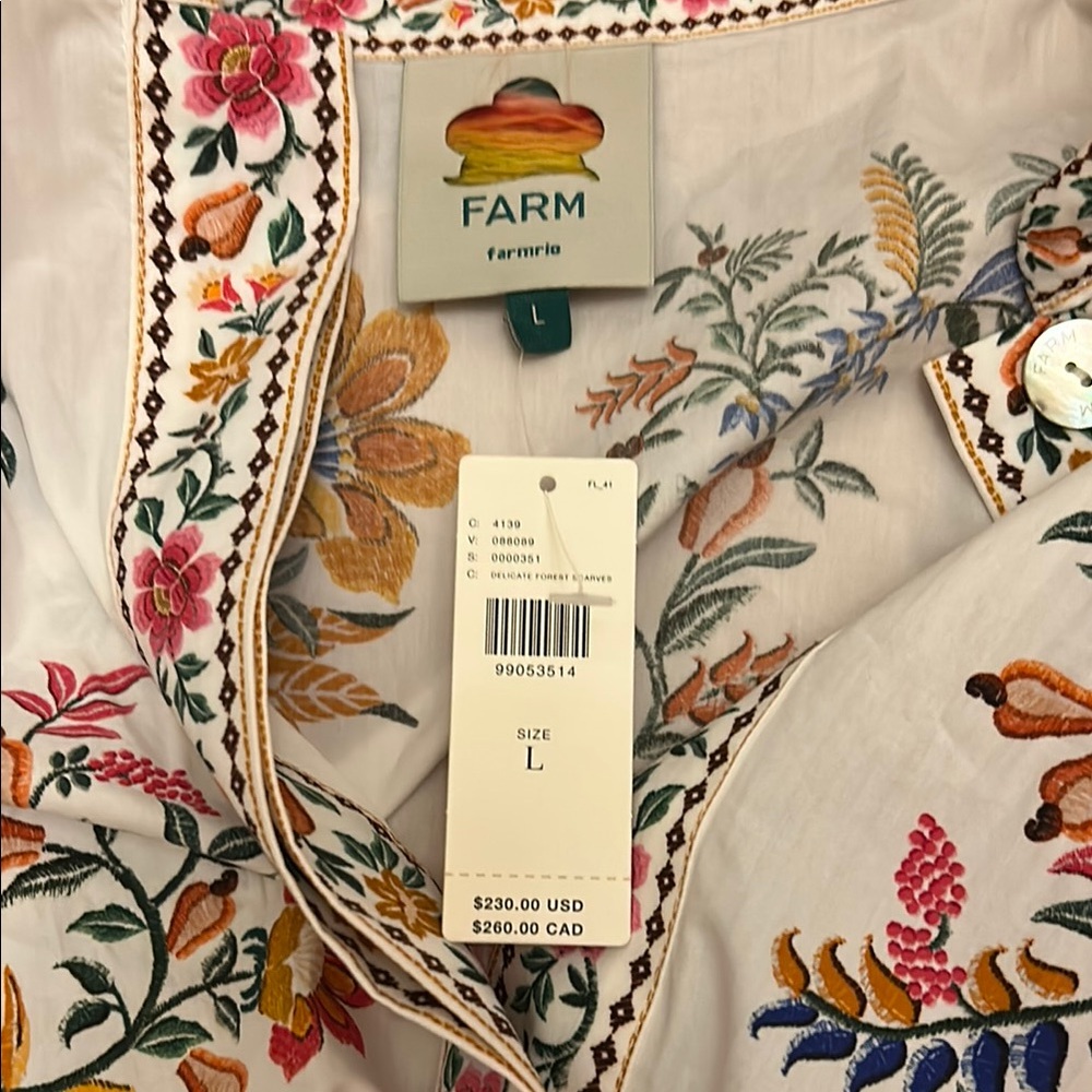FARM Rio White Floral Embroidered Mini Dress with Red, Orange, Green Accents - Picture 3 of 5